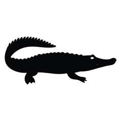 Silhouette of a Powerful Alligator Crawling with Its Tail Curled Upward