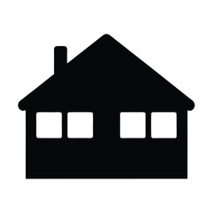 Simple Black House Icon with Windows and Chimney Illustration Vector