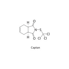 Captan skeletal structure. Fungicide compound schematic illustration. Simple diagram, chemical formula.