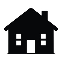 Black Silhouette of Simple House with Chimney, Door and Two Windows