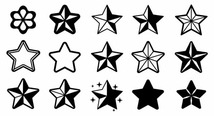 Vector digital illustration with bold, cartoonish elements, presented on a white background. Black star graphics are displayed in various forms. Vector illustration