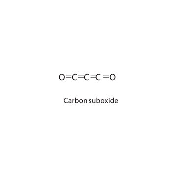 Carbon suboxide skeletal structure. Cumulene compound schematic illustration. Simple diagram, chemical formula.