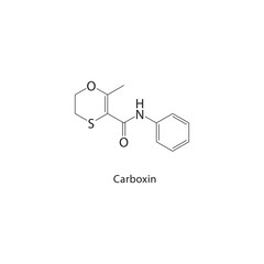 Carboxin skeletal structure. Heterocyclic fungicide compound schematic illustration. Simple diagram, chemical formula.