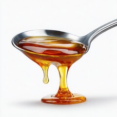Honey dripping from spoon isolated on white background