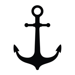 Simple black silhouette of a maritime anchor on a plain white background