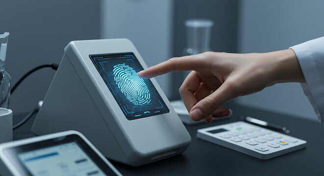 A scientist hand using a fingerprint scanner