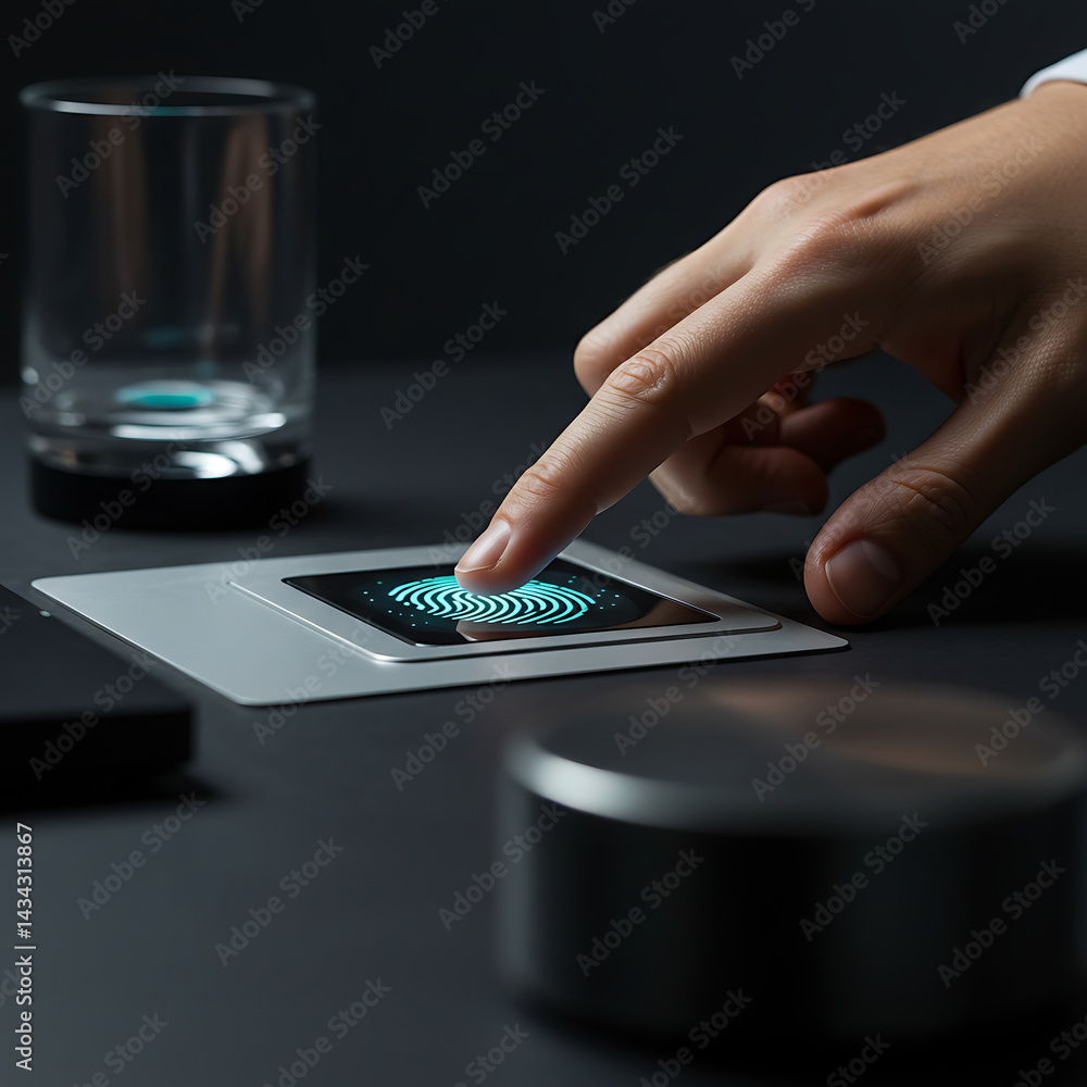 Poster a person verifying identification using fingerprint scanner
