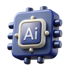 Futuristic 3D Render Of Artificial Intelligence Chip With Blue And White Design