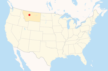 Location Map of the city Great Falls in Montana, USA. The state is marked orange and the city is highlighted with a red dot. No labels at all.