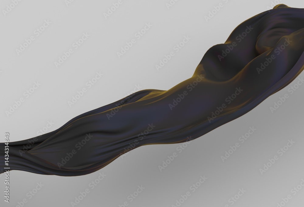 Aufkleber minimal 3d illustration featuring a flowing, glossy black fabric-like wave on a light background. th