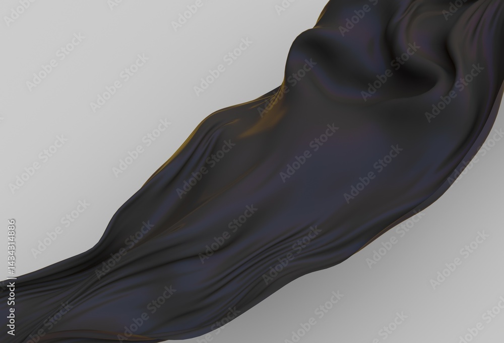 Aufkleber minimal 3d illustration featuring a flowing, glossy black fabric-like wave on a light background. th