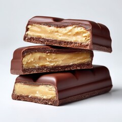 Stack of chocolate bars cut isolated on white background