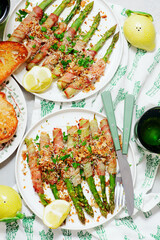 Asparagus baked in bacon with spicy crumble..top veiw