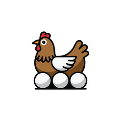 Hen Sitting on Eggs – Farm Animal Illustration for Agriculture, Poultry, and Organic Food Concepts