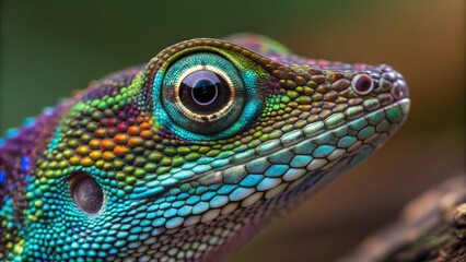 Obraz premium Close-up Colorful Chameleon Eye, Detailed Scales, nature, macro