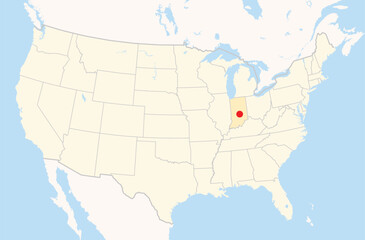 Location Map of the city Greenwood in Indiana, USA. The state is marked orange and the city is highlighted with a red dot. No labels at all.