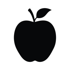 Simple Black Apple Silhouette Against White Background for Graphic Design Use