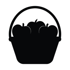 Black silhouette image of a basket full of ripe juicy apples
