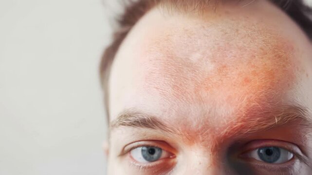 Sunburned forehead skin displaying gradual healing process with progressive regeneration and changing appearance over specific time interval