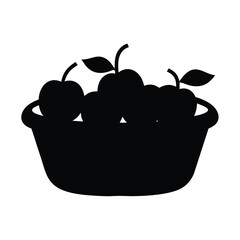 Black Silhouette Illustration of Fruit Basket Filled with Delicious Red Apples