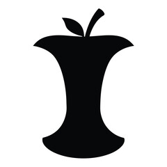 Silhouette of an apple core with leaf and stem against white background