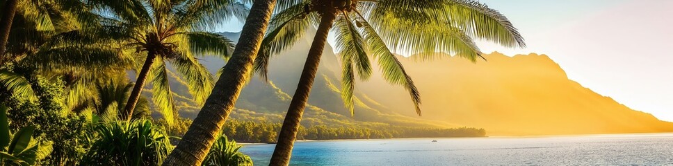 Fototapeta premium Panoramic view of a colorful sunset over a calm sea or lake,created by ai