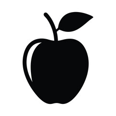 Iconic black silhouette of a crisp apple with a single leaf