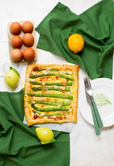 Puff pastry asparagus cream cheese tart.top veiw