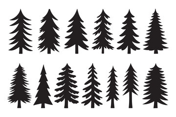 Fototapeta premium Hand-Drawn Christmas Tree Silhouettes Isolated