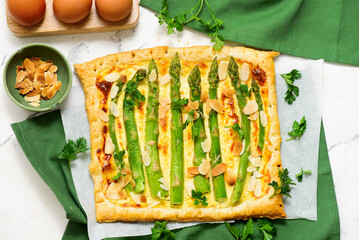 Puff pastry asparagus cream cheese tart.top veiw