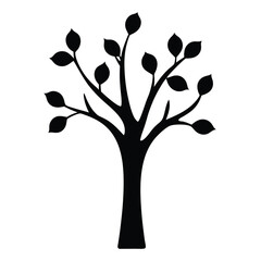 Obraz premium Simple Stylized Black and White Tree Illustration with Tear Drop Shaped Leaves
