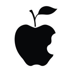 Black and white illustration of an apple with a bite taken out