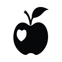 Stylized black and white apple with heart cutout representing healthy love
