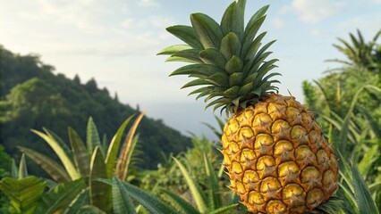 pineapple on the tree close-up 