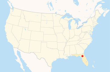 Location Map of the city Gainesville in Florida, USA. The state is marked orange and the city is highlighted with a red dot. No labels at all.