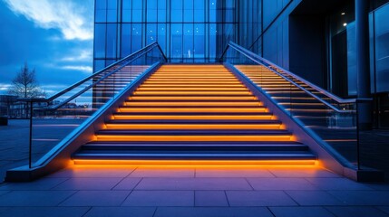 Illuminated Stairs with Modern Building.