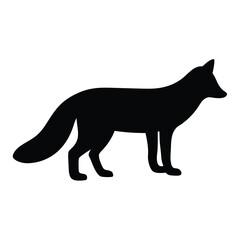 Black Fox Silhouette Standing on White Background with a Sleek Design
