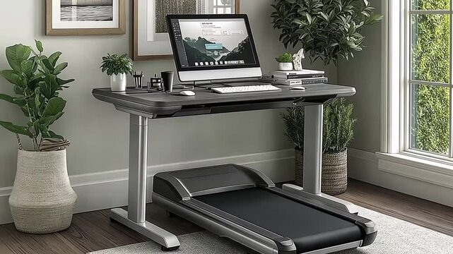 Ergonomic office desk treadmill walking workstation healthy lifestyle modern remote working fitness