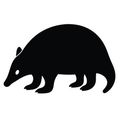 Silhouette of a black badger searching for food on a white background
