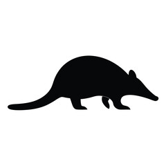 Silhouette of an Anteater Walking with its Long Tail Showing on white