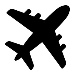 Obraz premium Black silhouette of a four engine airplane flying in the open sky