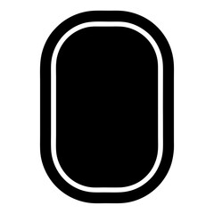 Icon of aircraft window with black fill and white outline for websites