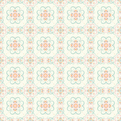 seamless pattern with delicate ornament. Background with floral swirls and curvy shapes in soft pastel tones. Decorative swatch for textiles, wallpapers.