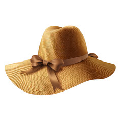 A realistic sunhat with a wide brim and a decorative ribbon, isolated on a white background.