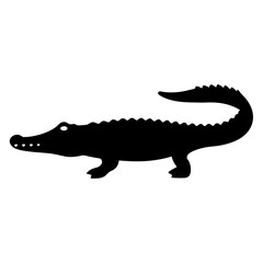Silhouette of an alligator or crocodile walking with its tail curled up