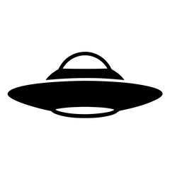 Black UFO Flying Saucer Shape Silhouette in Flat Design with Circular Structure