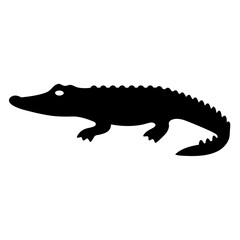Black silhouette of a fierce alligator on a white isolated background