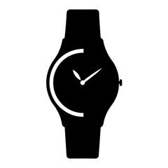 Elegant black and white wristwatch graphic with minimalist design elements and time