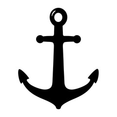 Black silhouette of a nautical anchor, simple and clean design element