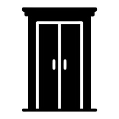 Solid Black Icon Representing an Elegant Two Door Wardrobe or Cabinet